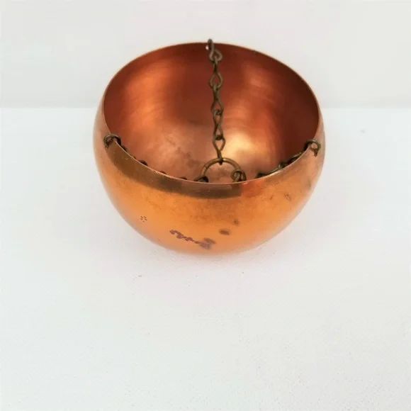 Vintage Round Copper Hanging Planters Plant Pots - Picture 4 of 6